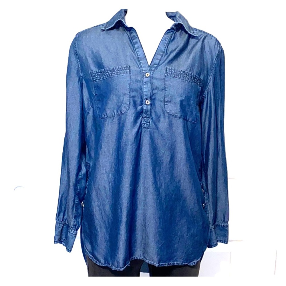 New York & Company Denim Long Sleeve Top